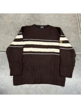 vintage southpole brown and white striped cable knit sweater size large